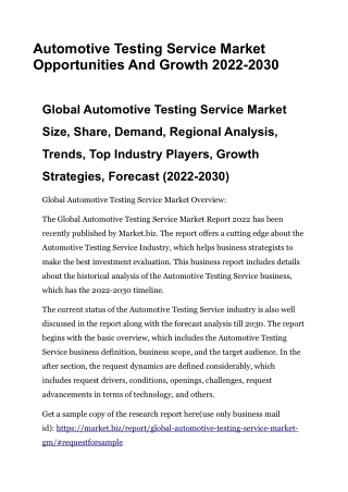 Automotive Testing Service Market Opportunities And Growth 2022-2030