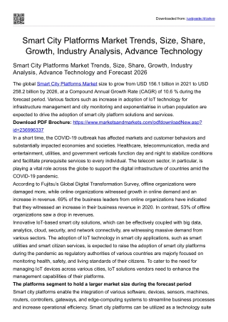 Smart City Platforms Market Trends, Size, Share, Growth, Industry Analysis
