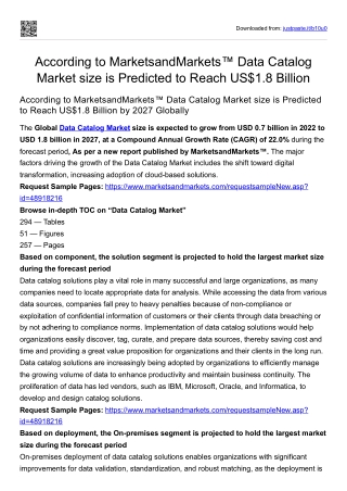 Data Catalog Market size is Predicted to Reach US$1.8 Billion by 2027 Globally