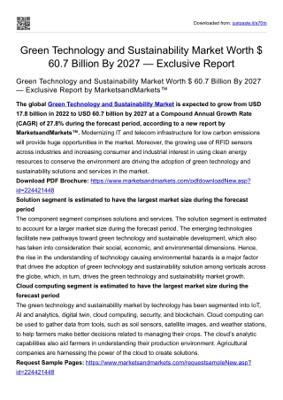 Green Technology and Sustainability Market Worth $ 60.7 Billion By 2027