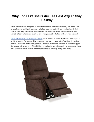 Why Pride Lift Chairs Are The Best Way To Stay Healthy