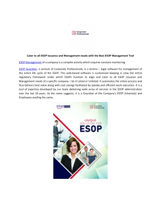 Cater to all ESOP Issuance and Management needs with the Best ESOP Management Tool
