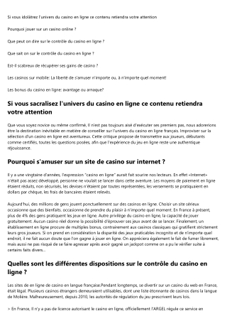 Que sait on sur le controle du casino en ligne ?