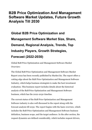B2B Price Optimization And Management Software Market Updates, Future Growth Ana