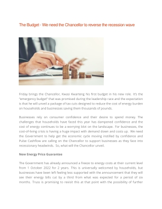 The Budget - We need the Chancellor to reverse the recession wave - Pulse Cashflow Finance