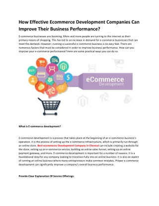How Effective Ecommerce Development Companies Can Improve Their Business Performance