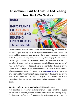 Importance Of Art And Culture And Reading From Books To Children