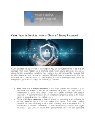 Cyber Security Services - Systems Analysis Design & Support
