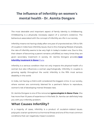 The influence of Infertility on women's mental health