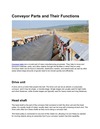 Conveyor Parts and Their Functions