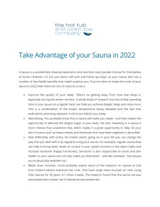Take Advantage of your Sauna in 2022 - The Hot Tub and Swim Spa Company