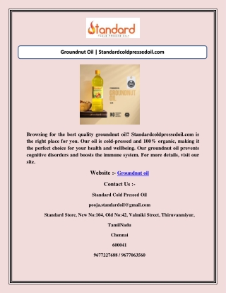 Groundnut Oil | Standardcoldpressedoil.com