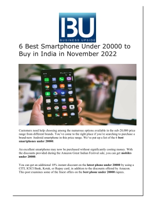 6 Best Smartphone Under 20000 to Buy in India in November 2022