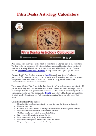 Pitra Dosha Astrology Calculators