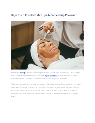 Keys to an Effective Med Spa Membership Program