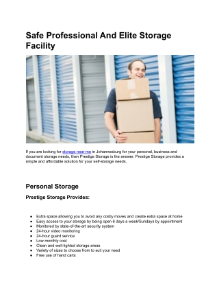 Safe Professional And Elite Storage Facility