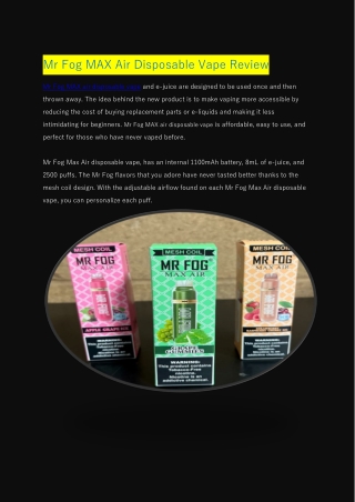 Mr Fog MAX Air Disposable Vape Review