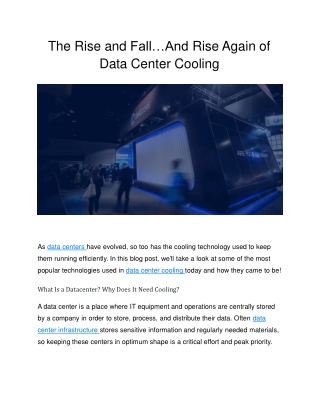 The Rise and Fall…And Rise Again of Data Center Cooling