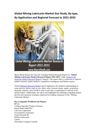 Global Mining Lubricants Market Research Report 2021-2032