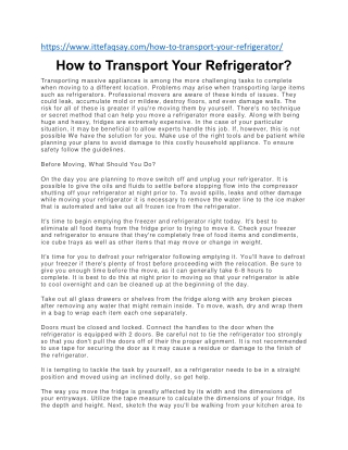 How to Transport Your Refrigerator