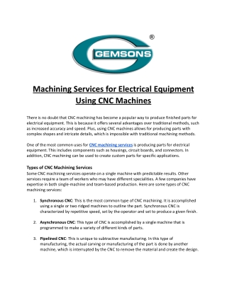 Machining Services for Electrical Equipment Using CNC Machines