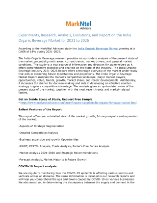 India Organic Beverage Market Research Report: Forecast (2021-2026)