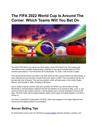 The FIFA 2022 World Cup Is Around The Corner. Which Teams Will You Bet On