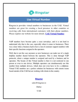 Uae Virtual Number  Ringstar.io