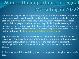 What is the importance of Digital Marketing in 2022