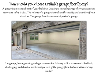 How should you choose a reliable garage floor Epoxy?