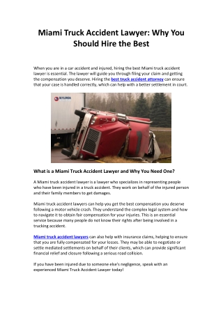 Miami Truck Accident Lawyer Why You Should Hire the Best