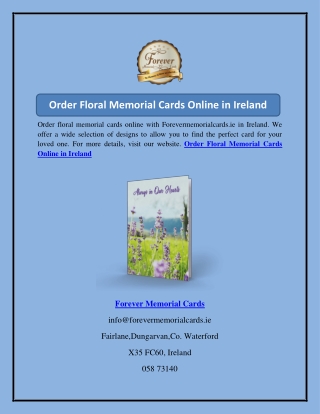 Order Floral Memorial Cards Online in Ireland  Forevermemorialcards.ie