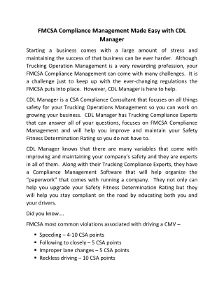 FMCSA Compliance Management Made Easy with CDL Manager