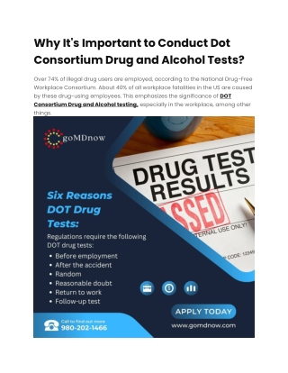 Why It's Important to Conduct Dot Consortium Drug and Alcohol Tests?