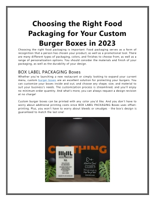 Choosing the Right Food Packaging for Your Custom Burger Boxes in  2023