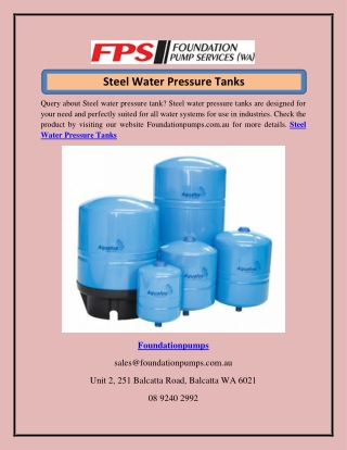 Steel Water Pressure Tanks  Foundationpumps.com