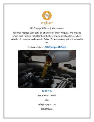 Oil Change Al Quoz | Mytyre.com