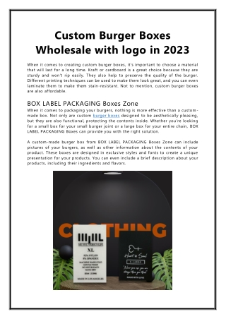 Custom Burger Boxes Wholesale with logo in 2023