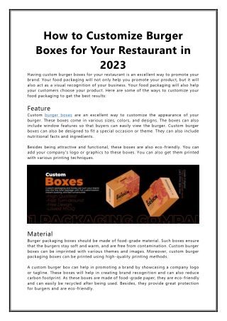 How to Customize Burger Boxes for Your Restaurant in 2023