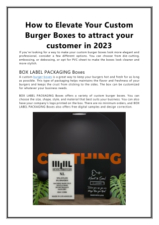 How to Elevate Your Custom Burger Boxes to attract your customer in 2023