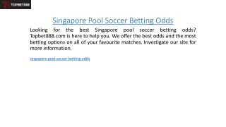Singapore Pool Soccer Betting Odds  Topbet888.com
