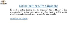 Online Betting Sites Singapore  Waybet88.com