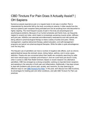 CBD Tincture For Pain Does It Actually Assist? | OH Sapiens