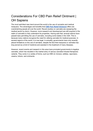 Considerations For CBD Pain Relief Ointment | OH Sapiens