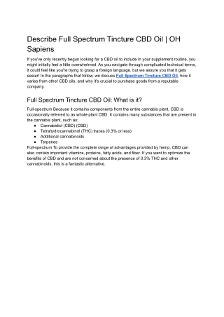 Describe Full Spectrum Tincture CBD Oil | OH Sapiens