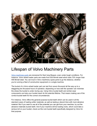 Lifespan of Volvo Machinery Parts