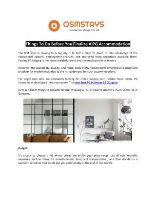 Best PG In Sector 40 Gurgaon - Osmstays