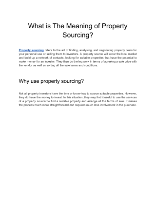 What is The Meaning of Property Sourcing