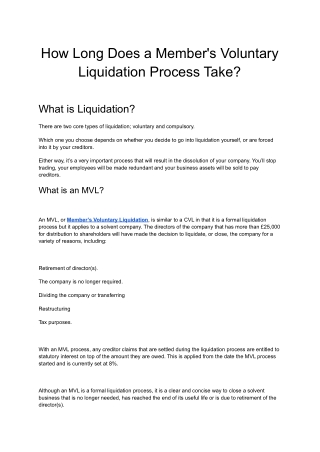 How Long Does a Member's Voluntary Liquidation Process Take