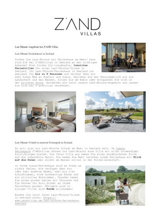 Ihr luxuriöser Last-Minute-Urlaub in Zeeland